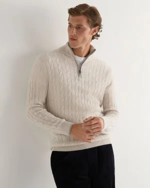 Women N.Peal White | White*Men's Albemarle Cable Half Zip Cashmere Sweater