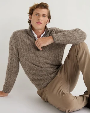 Women N.Peal Natural | Natural*Men's Albemarle Cable Half Zip Cashmere Sweater