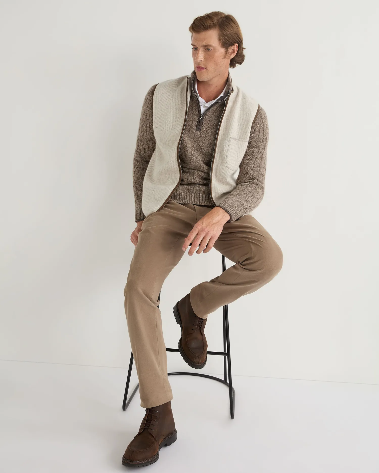 Women N.Peal Natural | Natural*Men's Albemarle Cable Half Zip Cashmere Sweater