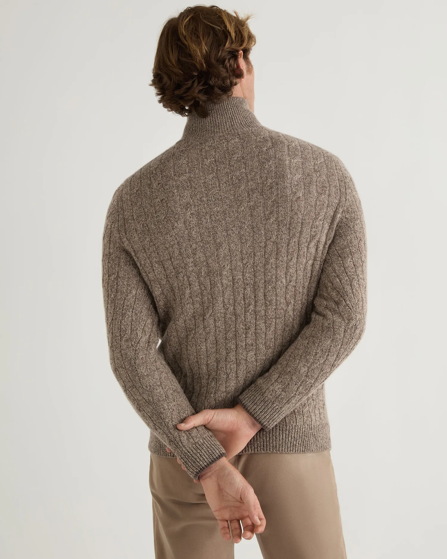 Women N.Peal Natural | Natural*Men's Albemarle Cable Half Zip Cashmere Sweater
