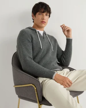 N.Peal Dark Grey | Ribbed Cashmere*Men's Balham Rib Hooded Cashmere Sweater