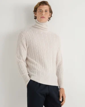 Women N.Peal Natural | Natural*Men's Berwick Cable Turtle Neck Cashmere Sweater