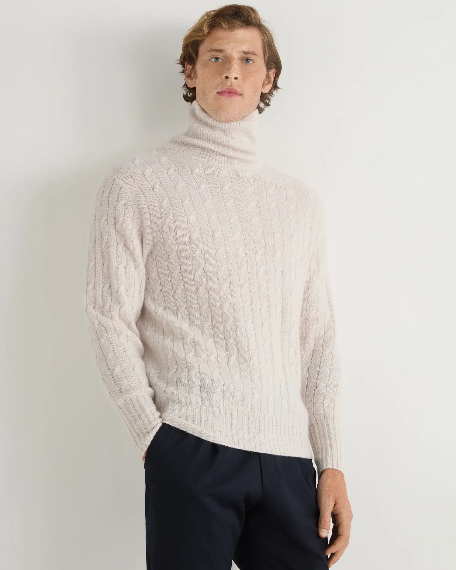 Women N.Peal Natural | Natural*Men's Berwick Cable Turtle Neck Cashmere Sweater