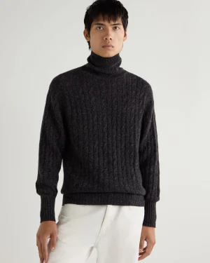 N.Peal Textured Knits | Dark Grey*Men's Berwick Cable Turtle Neck Cashmere Sweater