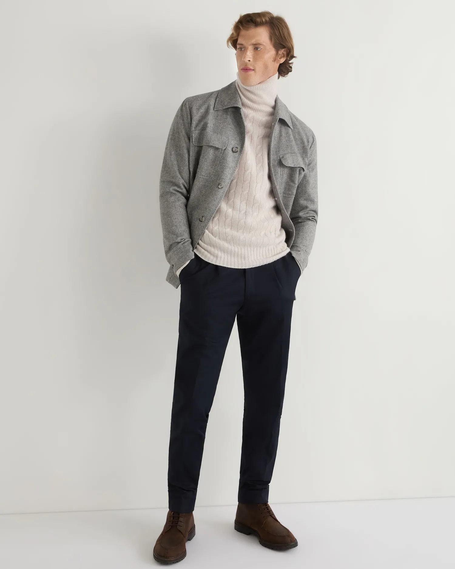 Women N.Peal Natural | Natural*Men's Berwick Cable Turtle Neck Cashmere Sweater