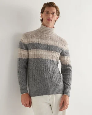 Women N.Peal White | White*Men's Berwick Stripe Turtle Neck Cashmere Sweater