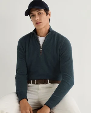 Women N.Peal Blue | Blue*Men's Carnaby Half Zip Cashmere Sweater
