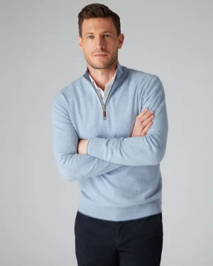 Women N.Peal Blue | Blue*Men's Carnaby Half Zip Cashmere Sweater