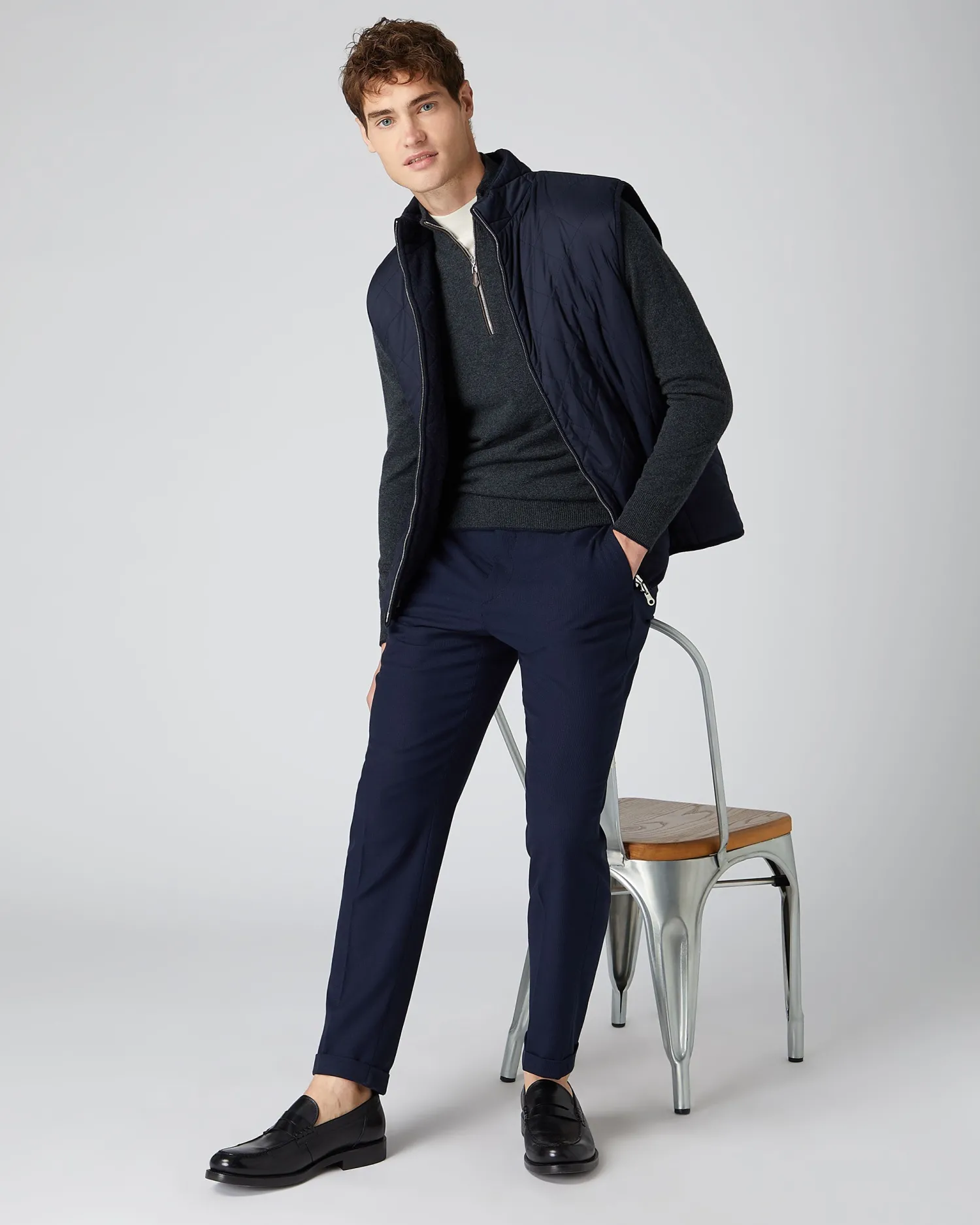 N.Peal Dark Grey | Half & Full Zip Knitwear*Men's Carnaby Half Zip Cashmere Sweater