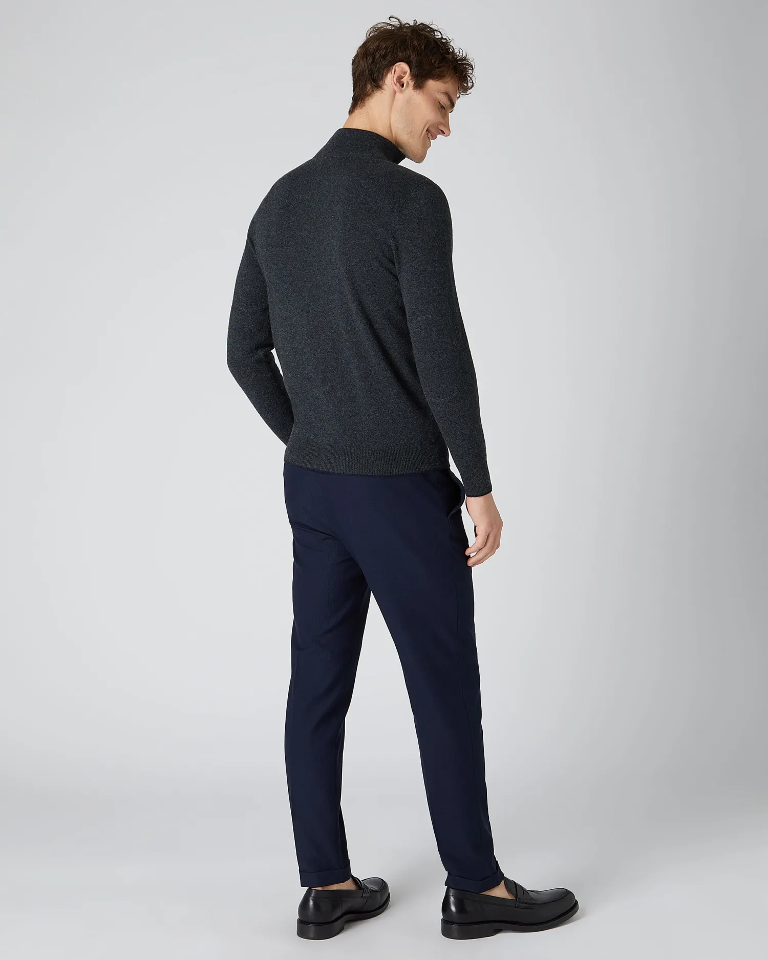 N.Peal Dark Grey | Half & Full Zip Knitwear*Men's Carnaby Half Zip Cashmere Sweater