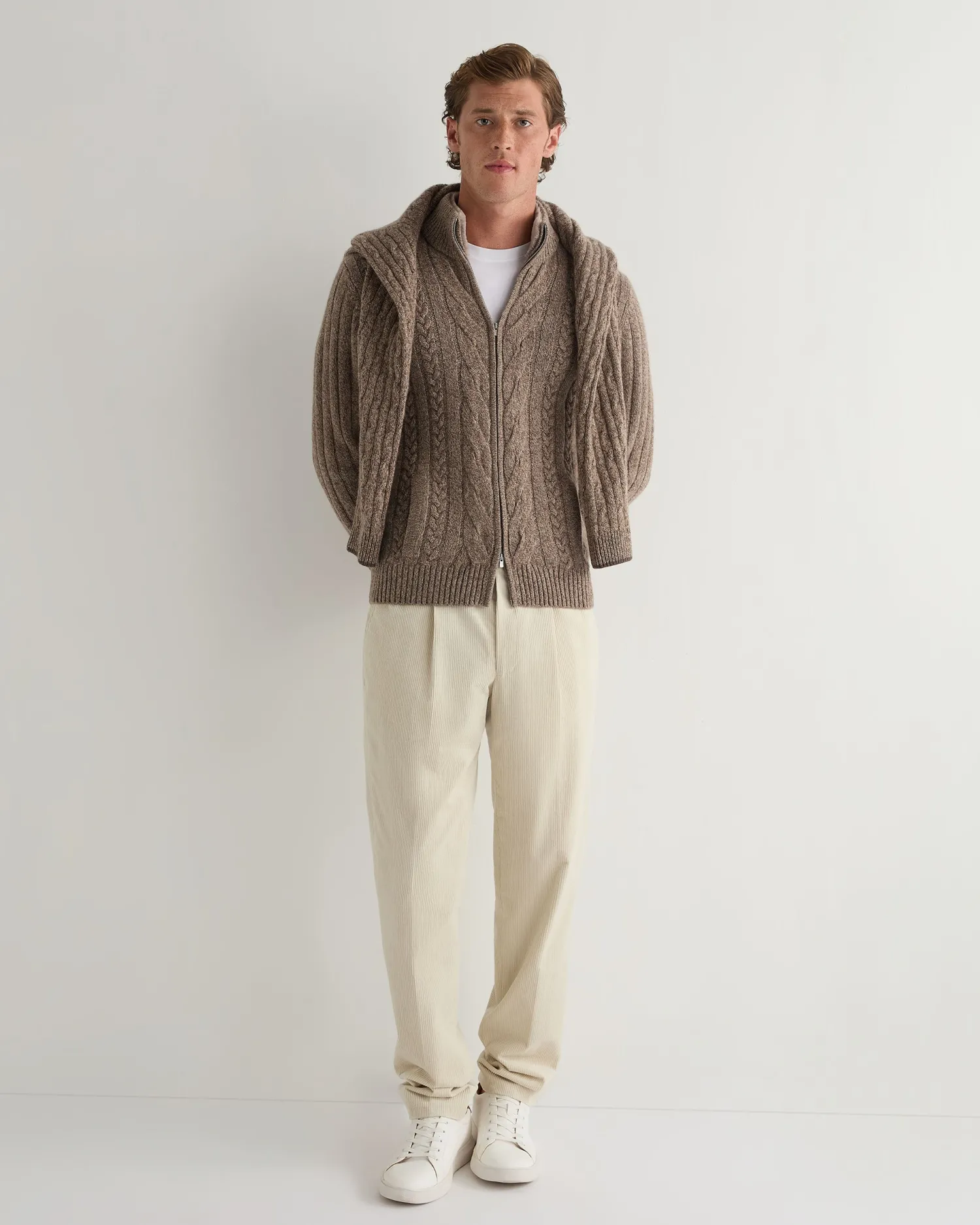 Women N.Peal Natural | Natural*Men's Colorado Cable Fur Trim Cashmere Jacket