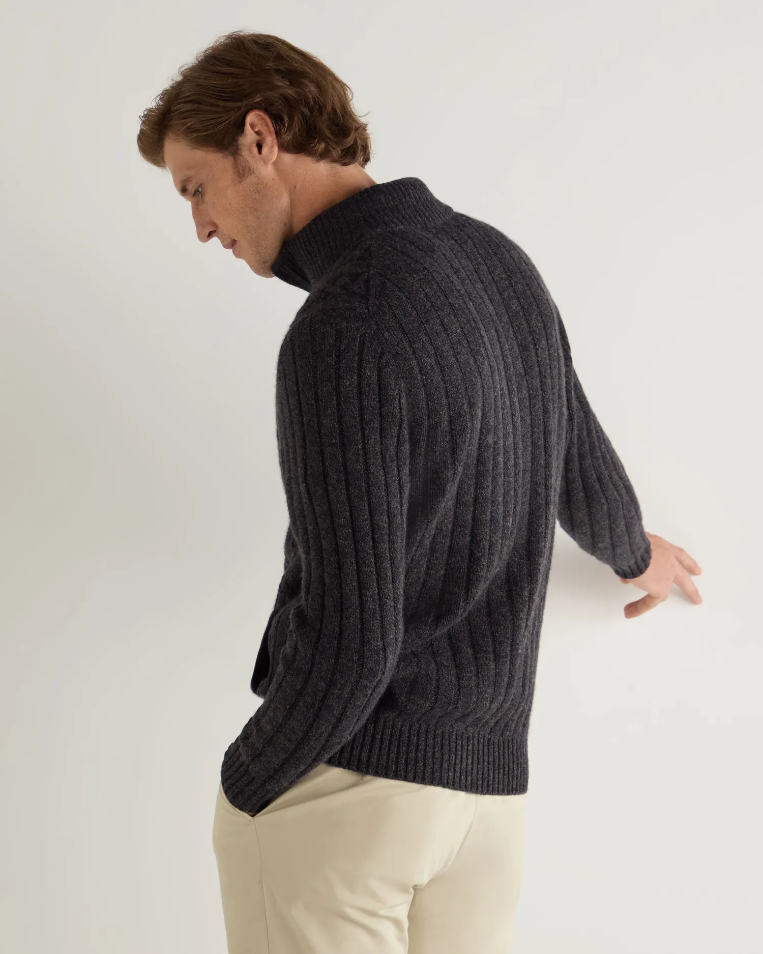 N.Peal Dark Grey | Fur Trim Knitwear*Men's Colorado Cable Fur Trim Cashmere Jacket