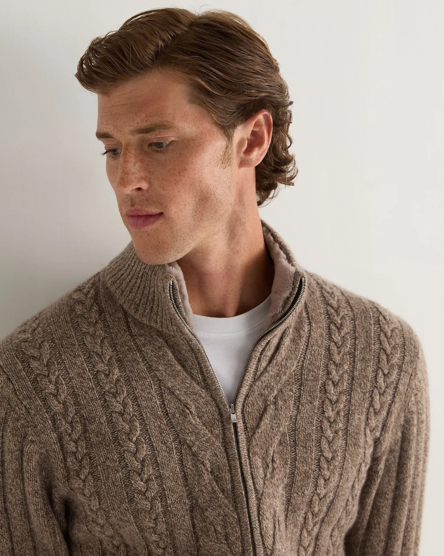 Women N.Peal Natural | Natural*Men's Colorado Cable Fur Trim Cashmere Jacket