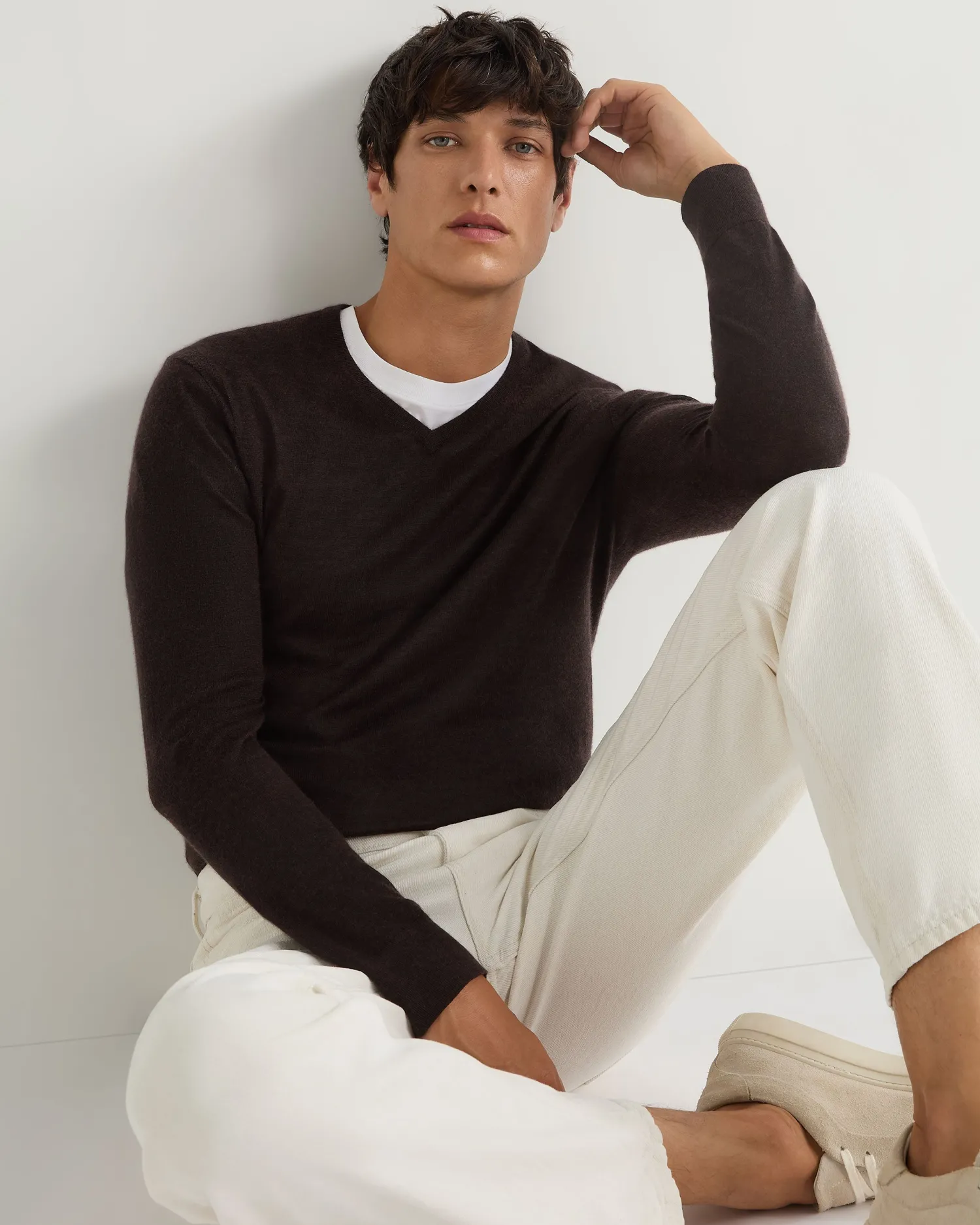 Women N.Peal Brown | Brown*Men's Conduit Fine Gauge Cashmere V Neck Sweater