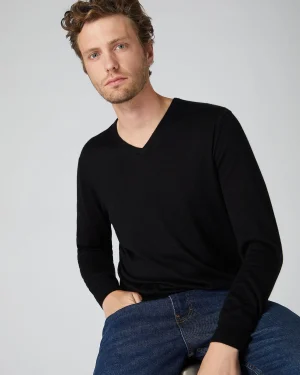 Women N.Peal Black | Black*Men's Conduit Fine Gauge Cashmere V Neck Sweater