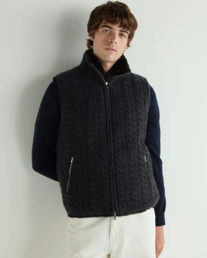 N.Peal Dark Grey | Fur Trim Knitwear*Men's Dolomiti Cable Fur Gilet