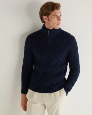 Women N.Peal Navy | Navy*Men's Fur Trim Half Zip Cashmere Sweater