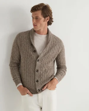 Women N.Peal Natural | Natural*Men's Garrick Shawl Cable Cashmere Cardigan
