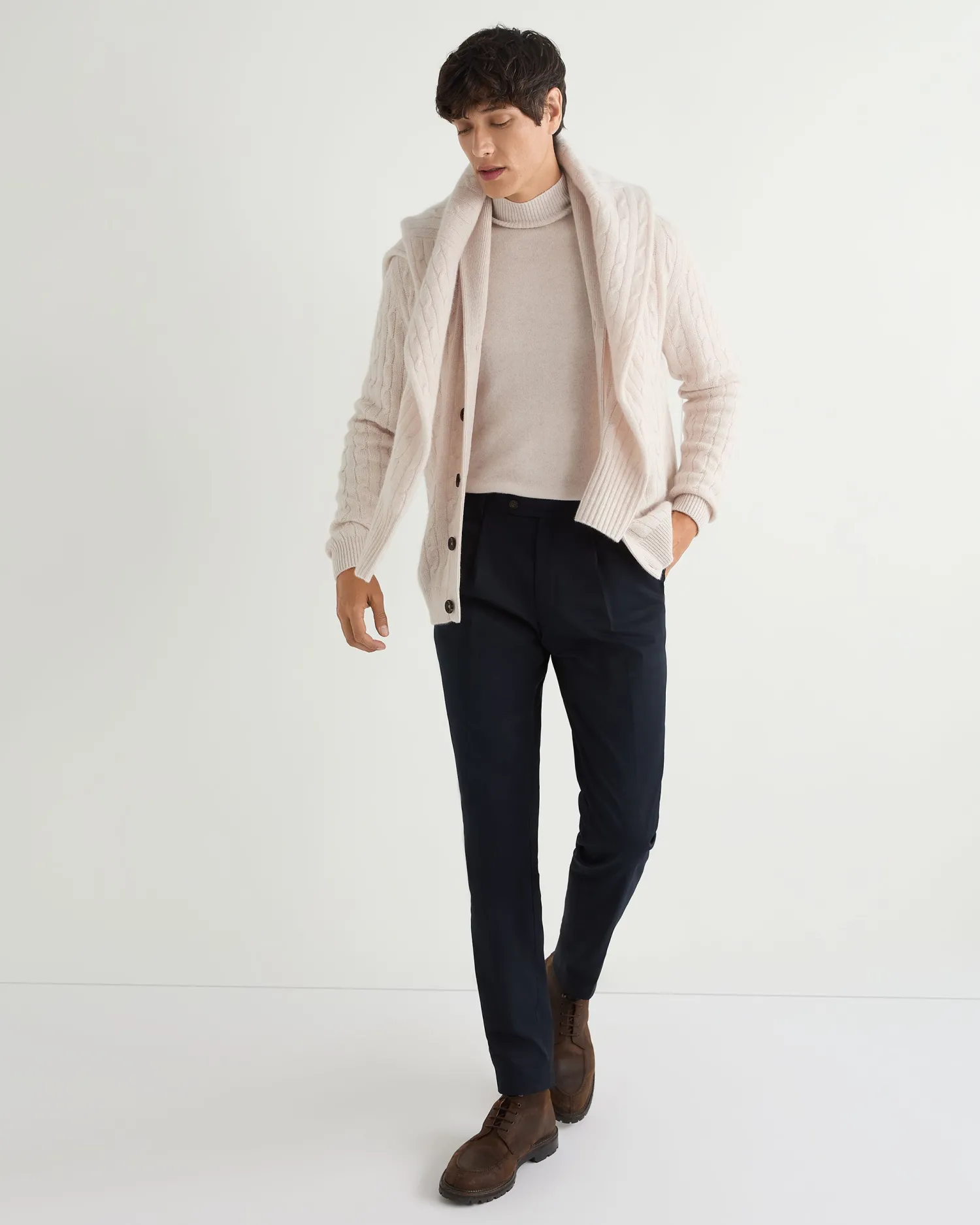 Women N.Peal White | White*Men's Garrick Shawl Cable Cashmere Cardigan
