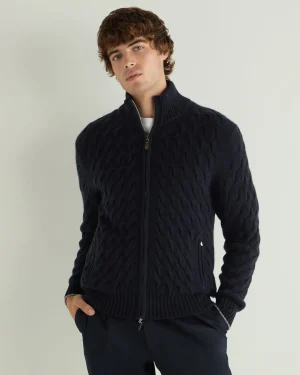 Women N.Peal Navy | Navy*Men's Hammersmith Cable Full Zip Cashmere Sweater