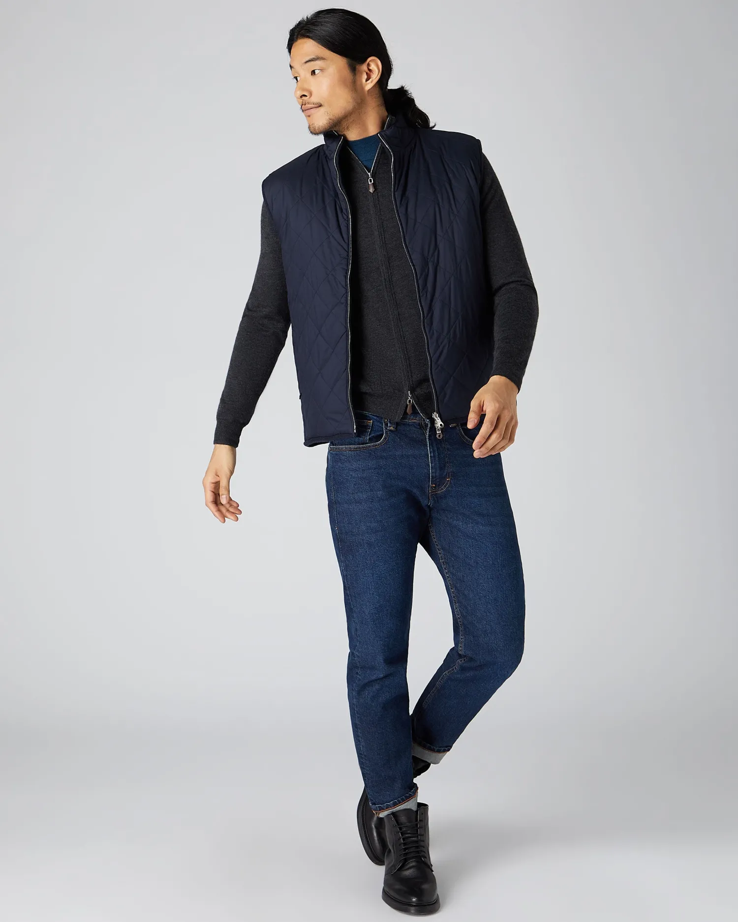 N.Peal Dark Grey | Fine Gauge Cashmere*Men's Hyde Fine Gauge Cashmere Full Zip Sweater