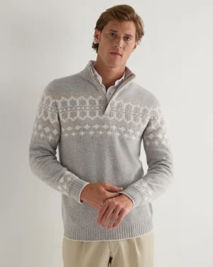 Women N.Peal Natural | Natural*Men's Jacquard Half Zip Cashmere Sweater