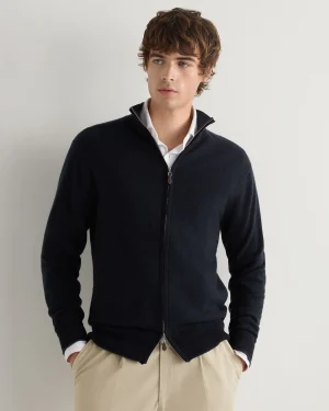 Women N.Peal Navy | Navy*Men's Knightsbridge Birdseye Full Zip Cashmere Sweater