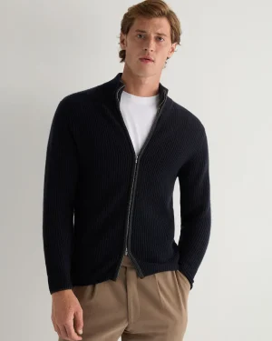 Women N.Peal Navy | Navy*Men's Lambeth Rib Full Zip Cashmere Cardigan