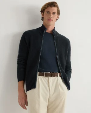 Women N.Peal Navy | Navy*Men's Lambeth Two Tone Rib Full Zip Cashmere Cardigan
