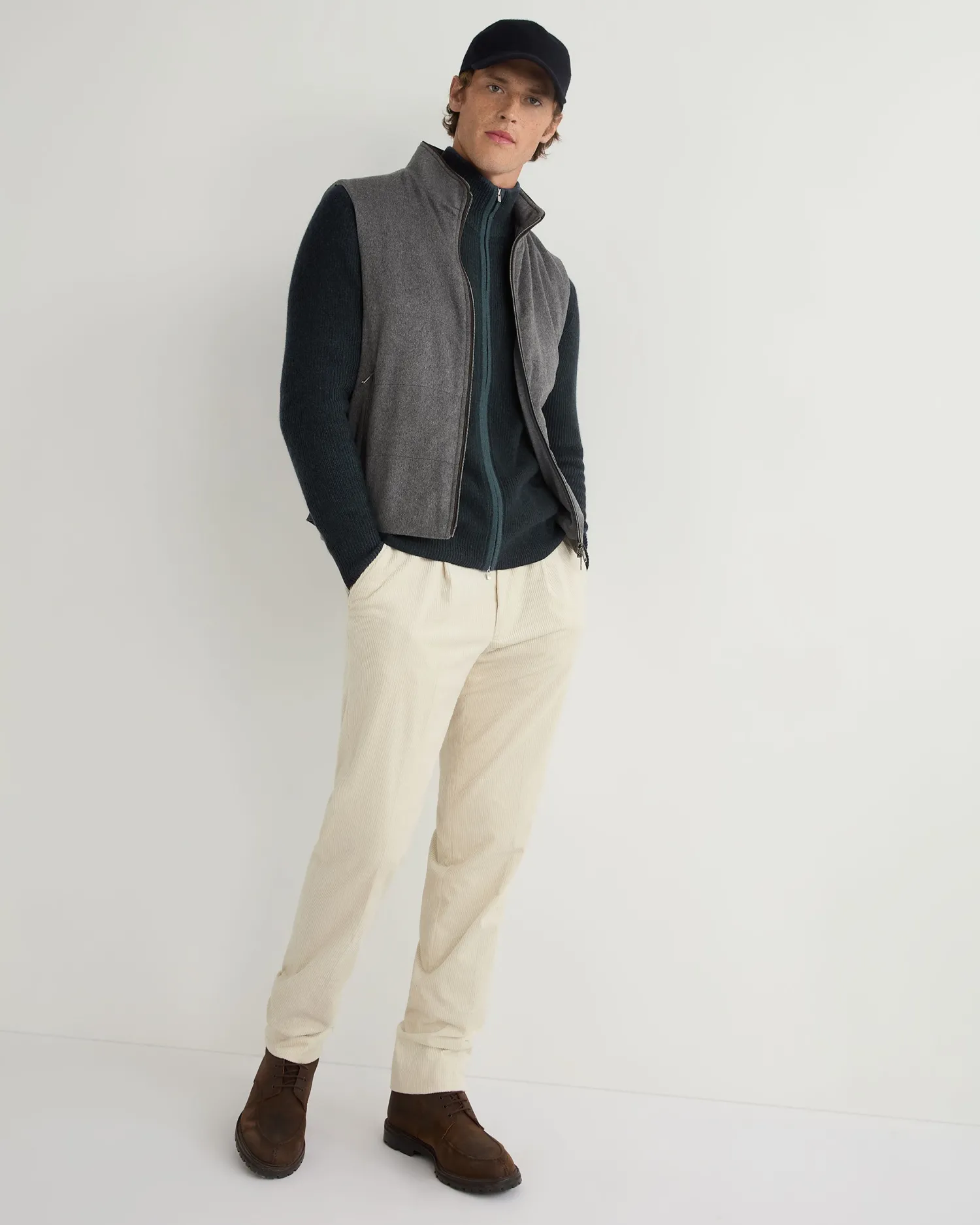 Women N.Peal Navy | Navy*Men's Lambeth Two Tone Rib Full Zip Cashmere Cardigan