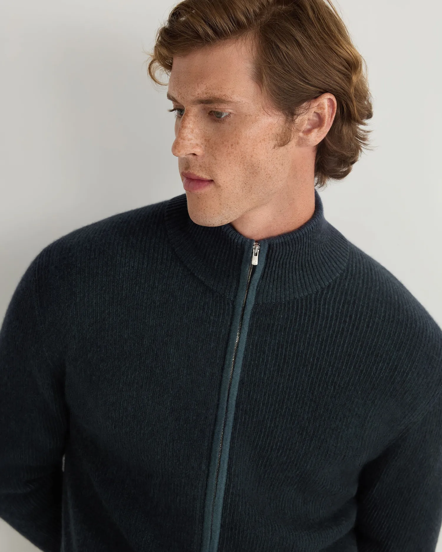 Women N.Peal Navy | Navy*Men's Lambeth Two Tone Rib Full Zip Cashmere Cardigan
