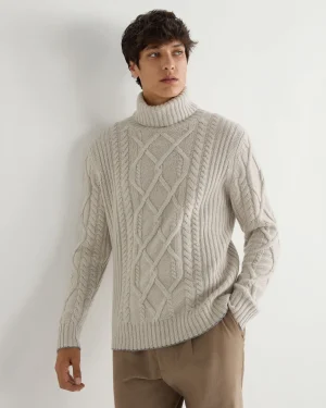 Women N.Peal Natural | Natural*Men's Portobello Cable Turtle Neck Cashmere Sweater