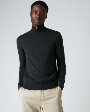 N.Peal Dark Grey | Fine Gauge Cashmere*Men's Regent Fine Gauge Cashmere Half Zip Sweater