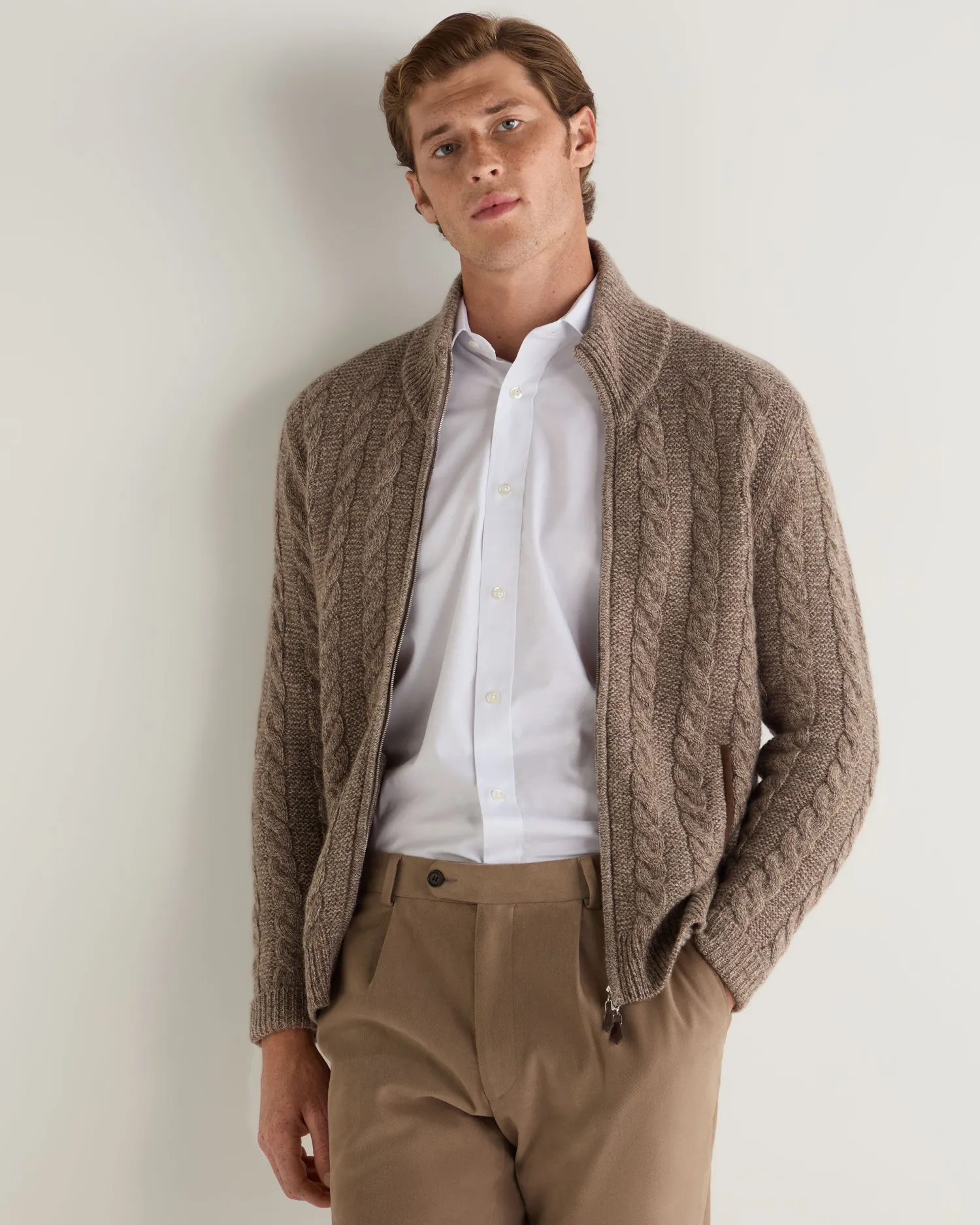 Women N.Peal Natural | Natural*Men's Richmond Cable Cashmere Cardigan