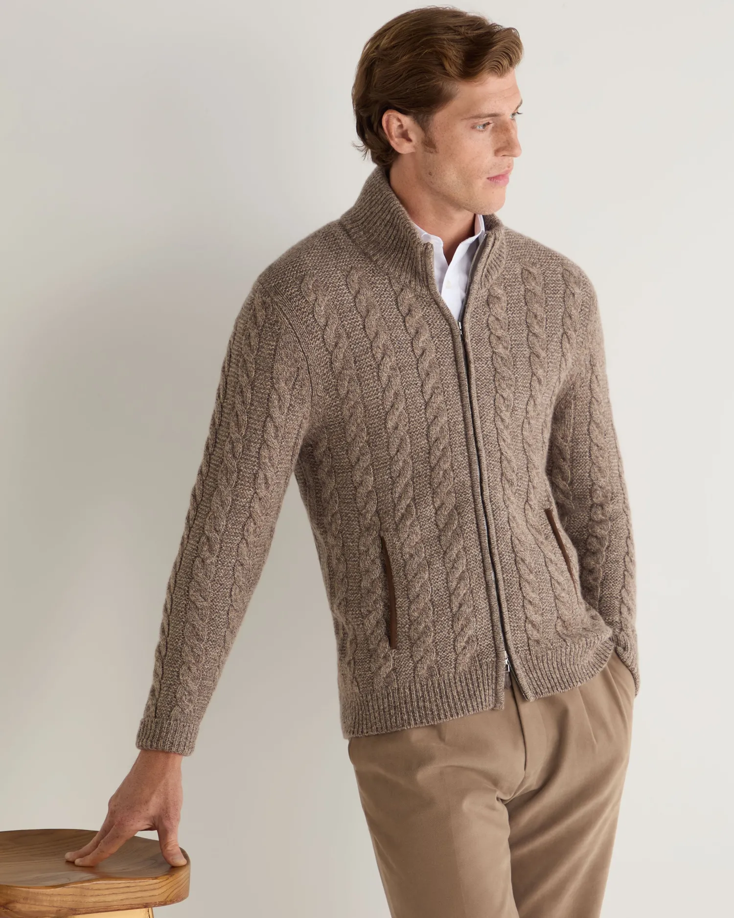 Women N.Peal Natural | Natural*Men's Richmond Cable Cashmere Cardigan
