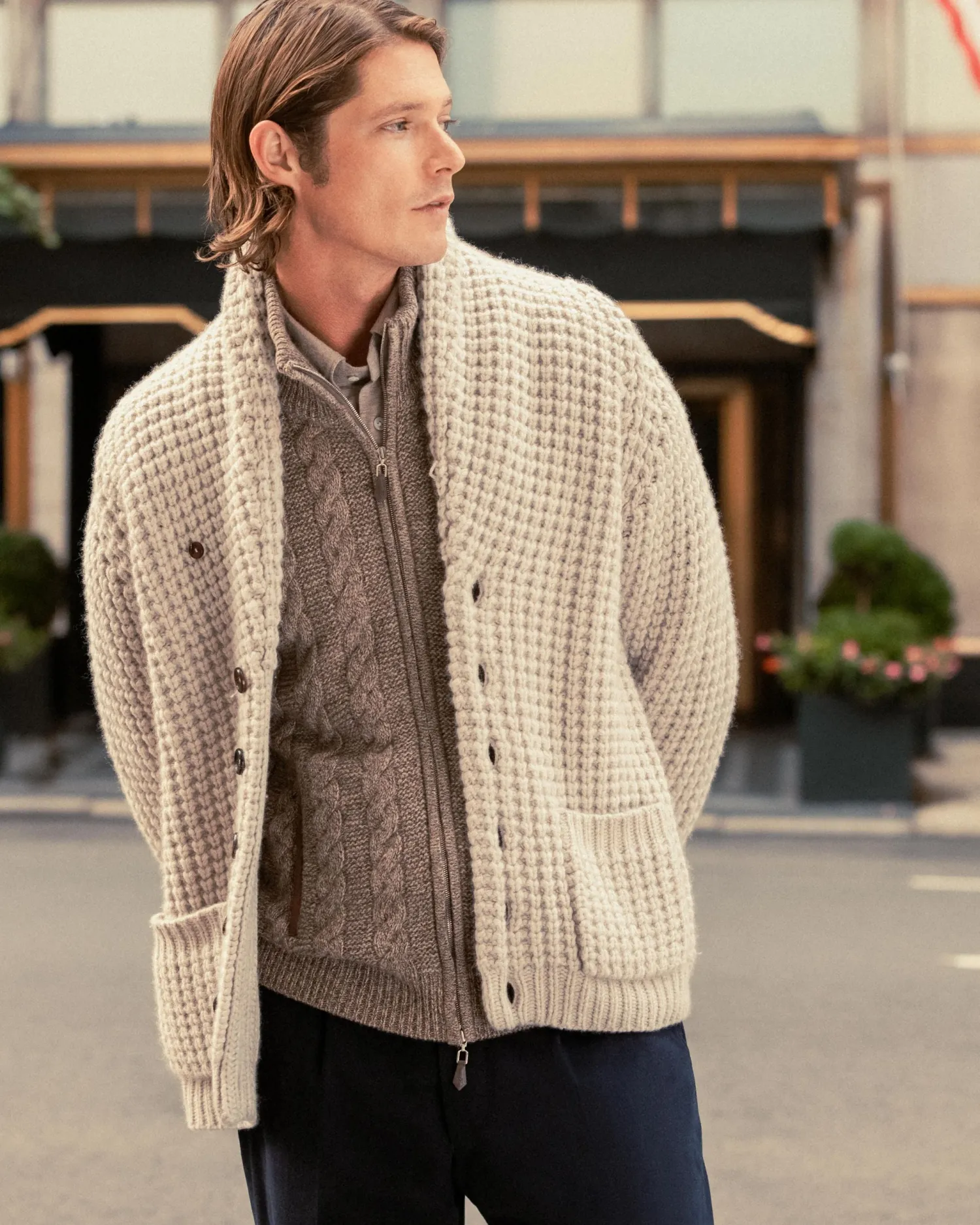 Women N.Peal Natural | Natural*Men's Richmond Cable Cashmere Cardigan
