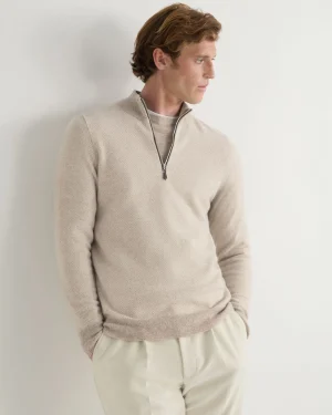 Women N.Peal Natural | Natural*Men's Temple Jacquard Half Zip Cashmere Sweater