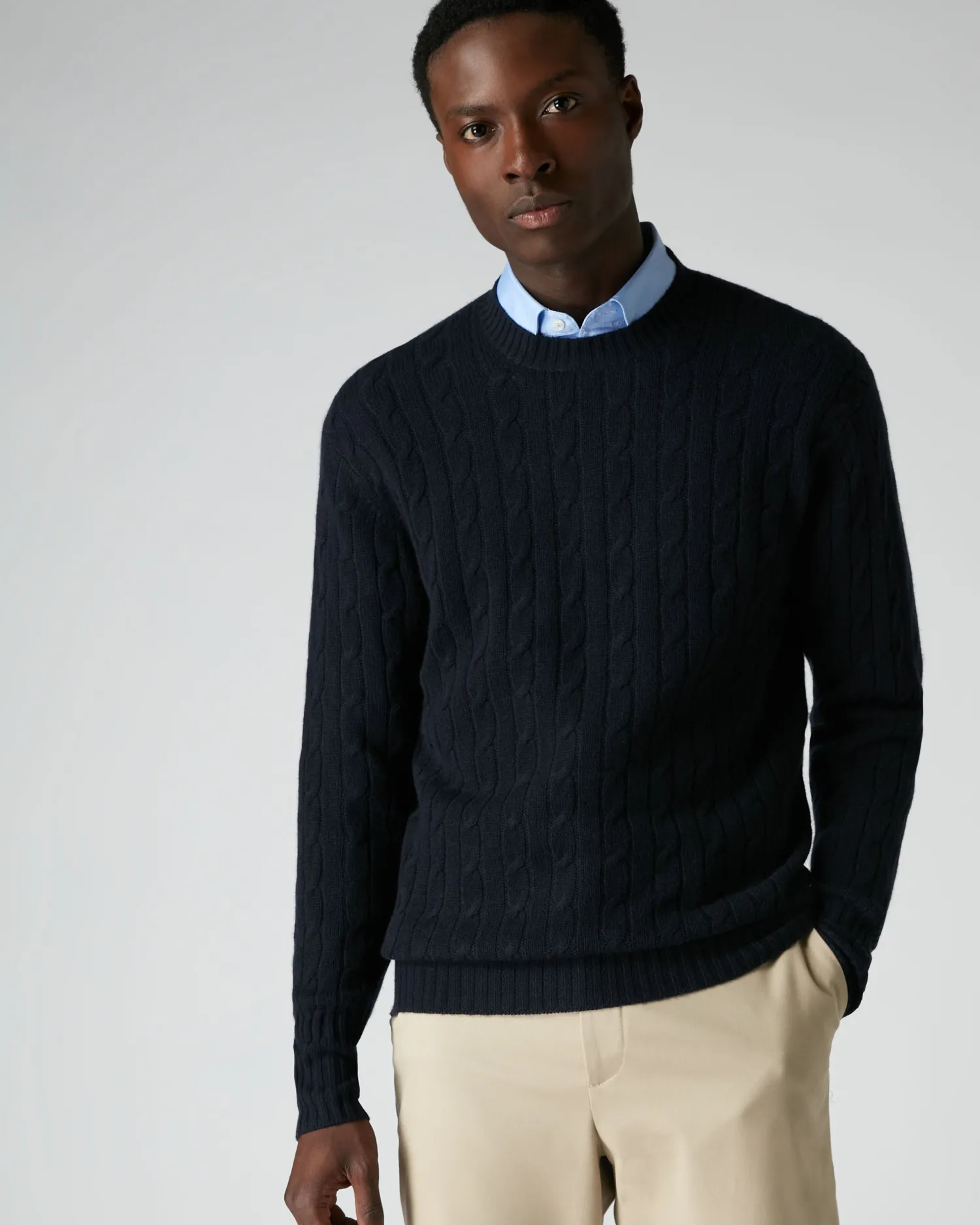 Women N.Peal Navy | Navy*Men's Thames Cable Round Neck Cashmere Jumper