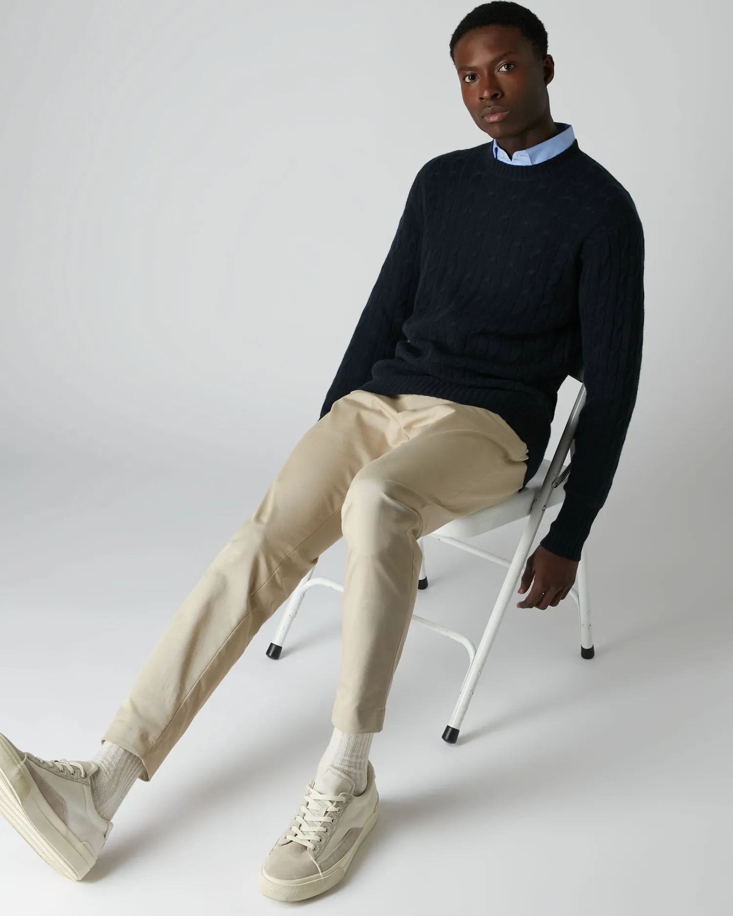 Women N.Peal Navy | Navy*Men's Thames Cable Round Neck Cashmere Jumper