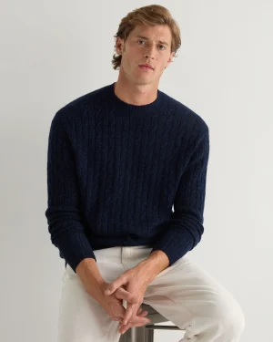 Women N.Peal Navy | Navy*Men's Thames Cable Round Neck Cashmere Sweater