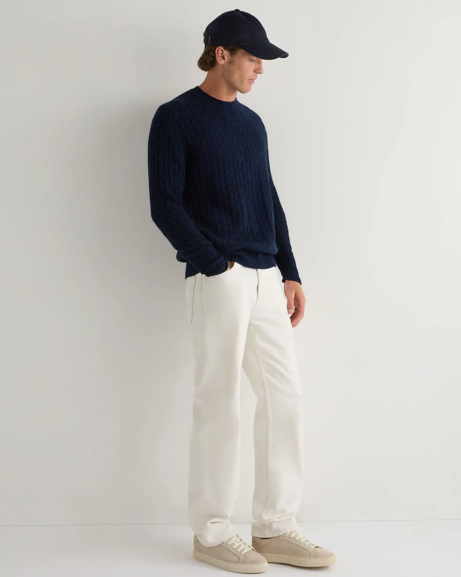 Women N.Peal Navy | Navy*Men's Thames Cable Round Neck Cashmere Sweater