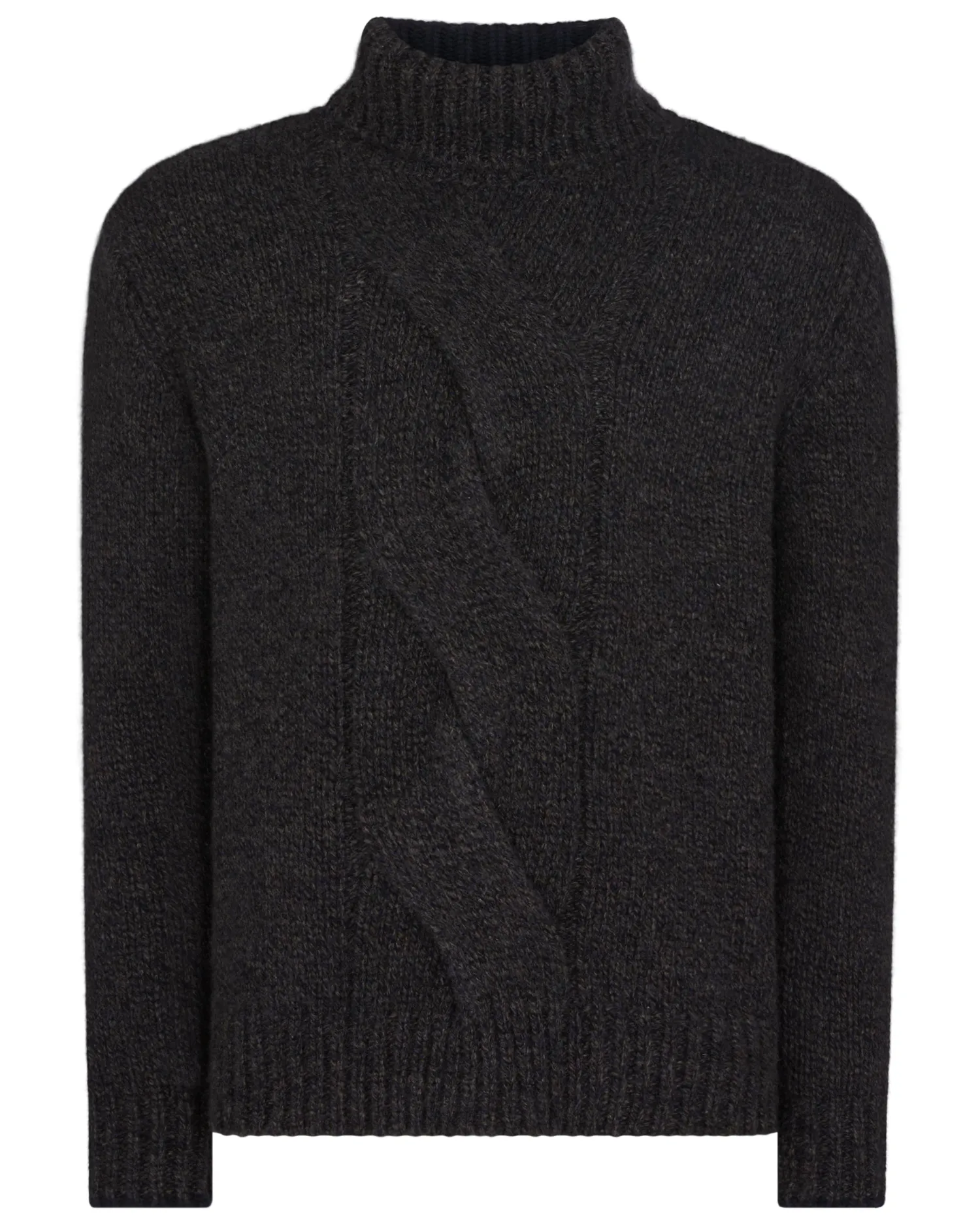 N.Peal Dark Grey | Textured Knits*Men's Wandsworth Cable Turtle Cashmere Sweater