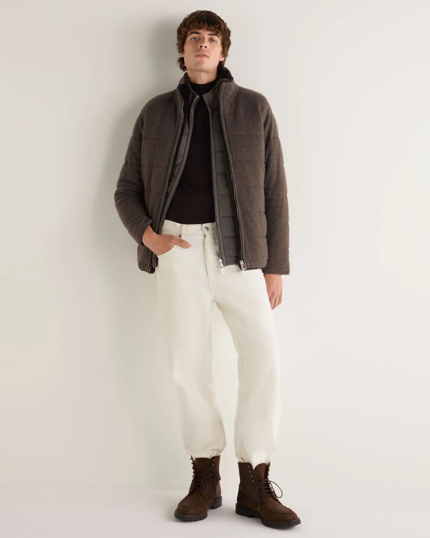 Women N.Peal Natural | Natural*Men's Whistler Fur Quilted Cashmere Jacket