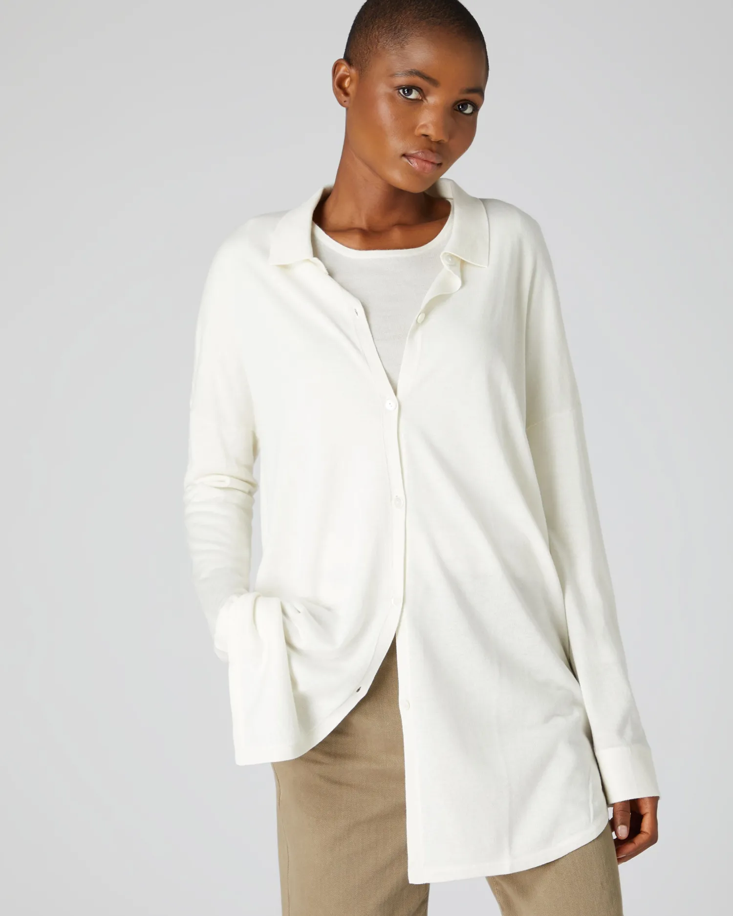 Women N.Peal White | Superfine Cashmere*Superfine Cashmere Longline Shirt