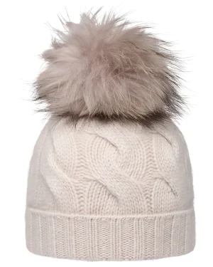Women N.Peal Fur Trim Accessories | Hats*Unisex Chunky Cable Cashmere Hat With Pom