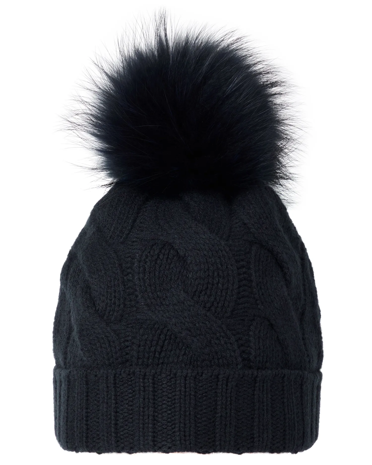 Women N.Peal Fur Trim Accessories | Hats*Unisex Chunky Cable Cashmere Hat With Pom
