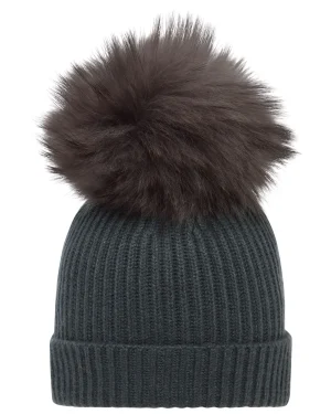 Women N.Peal Fur Trim Accessories | Hats*Unisex Ribbed Cashmere Hat With Detachable Pom
