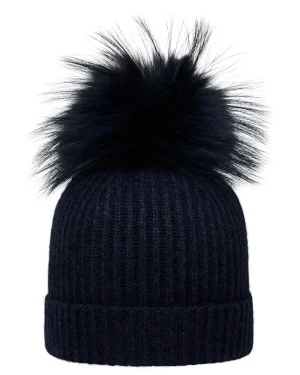 Women N.Peal Fur Trim Accessories | Hats*Unisex Ribbed Cashmere Hat With Detachable Pom