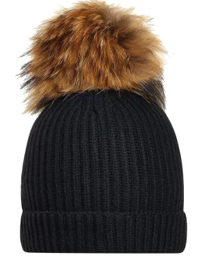 Women N.Peal Fur Trim Accessories | Hats*Unisex Ribbed Cashmere Hat With Detachable Pom
