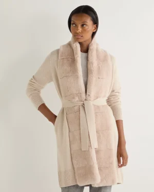 Women N.Peal White | Natural*Women's Abbey Fur Placket Cashmere Cardigan